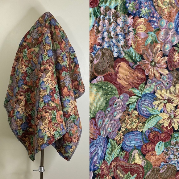 HARVEST TIME FALL THICK TAPESTRY STYLE FABRIC FLOWERS, NUTS, SQUASH, BERRIES - Picture 3 of 6